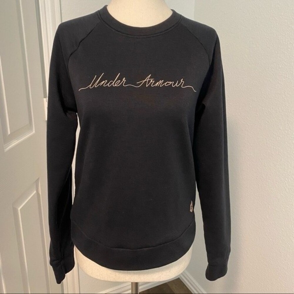 UNDER ARMOUR Woman Sweatshirt Black with Tan Stitch Unique Criss Cross Back S